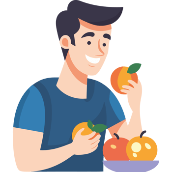 A man is holding an orange and an apple png