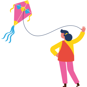 A woman is flying a kite with a pink octopus png