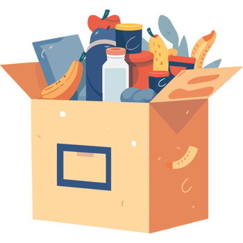 An open box with food and other items png