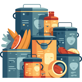 A stack of cans and bottles with food png