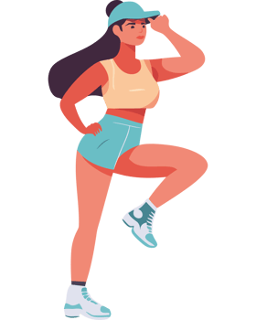 A woman in shorts and a cap is doing a dance png
