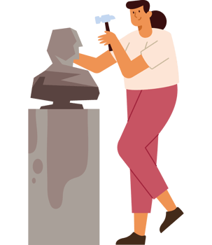 A woman is painting a bust of a man png