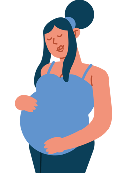 A pregnant woman with her hands on her stomach png
