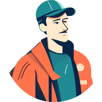 A man in an orange jacket and cap png
