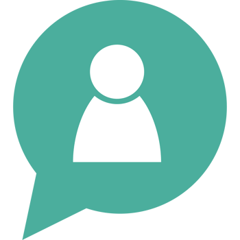 A person in a speech bubble with a white icon png