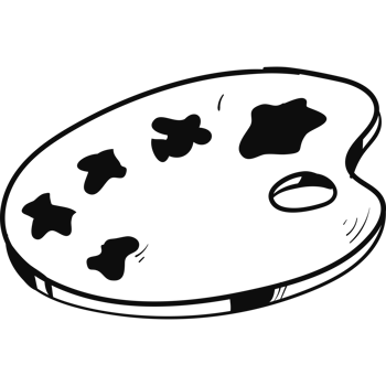 A black and white drawing of a paint palette png