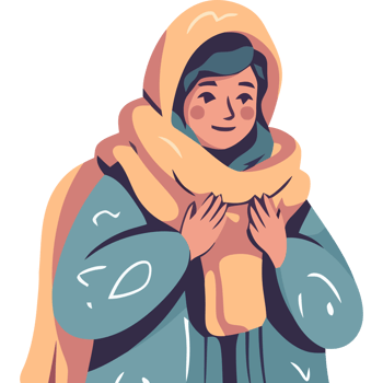 A woman in a blue coat and scarf png