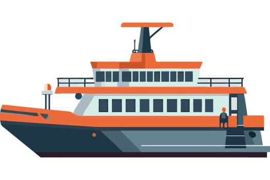 A ferry boat with a man standing on the deck png