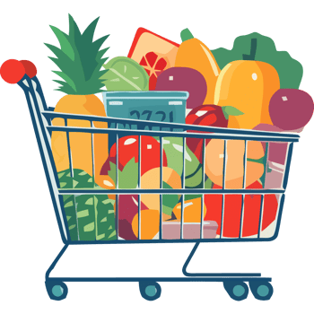 Shopping cart with fruits and vegetables png