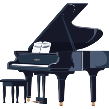 A black grand piano with a book on it png