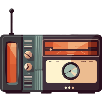 An old radio is shown on a black background png