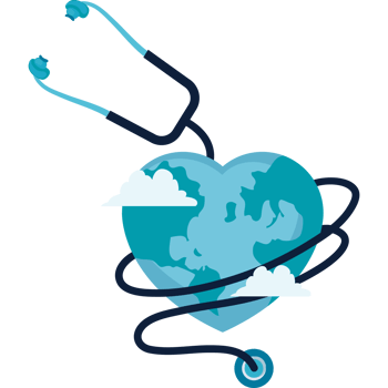 A stethoscope is wrapped around the earth and clouds png