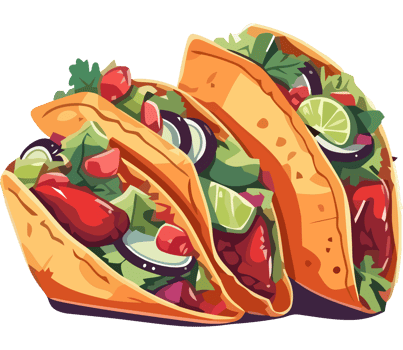 Tacos with lettuce, tomatoes and lime png