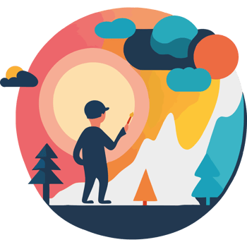 A man is standing on a mountain with a tree in the background png