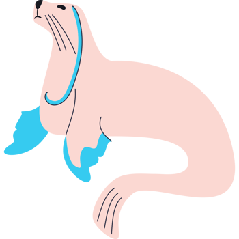 A cartoon seal with blue eyes and a blue tail png