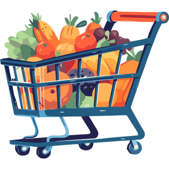 Shopping cart with fruits and vegetables png