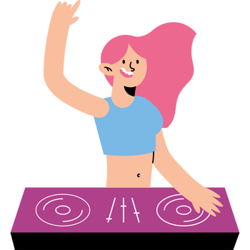 A woman with pink hair is playing a dj png