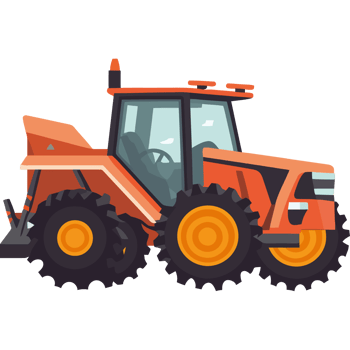 An orange tractor with wheels on the ground png