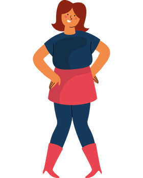 An illustration of a woman in a blue shirt and pink skirt png