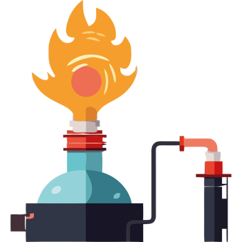 A cartoon illustration of a laboratory with a flame png