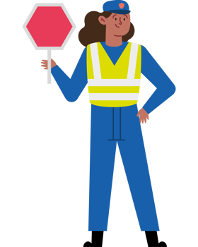 A woman in a safety vest holding a stop sign png