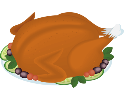 A turkey on a plate with vegetables and olives png