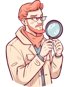 A man with glasses and a beard holding a magnifying glass png