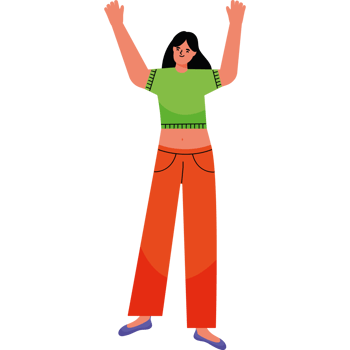 A cartoon woman with her hands up in the air png