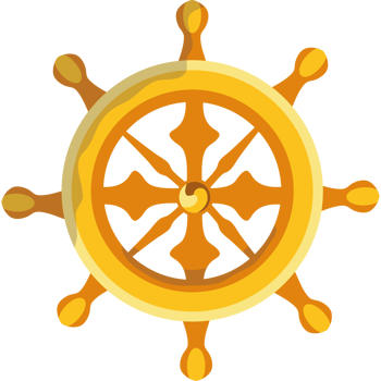 A golden ship wheel with a cross on it png
