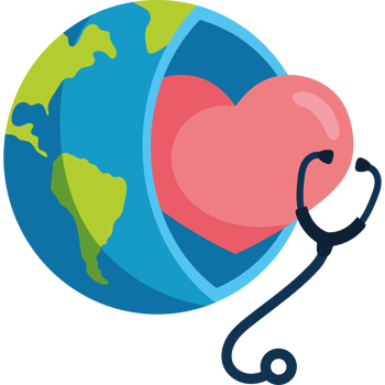 A stethoscope and a heart around the earth png