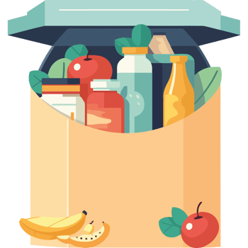 A box with food and drinks inside png