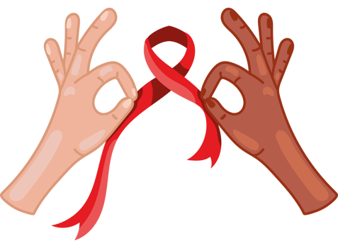 Two hands with red ribbon and a sign that says ok png