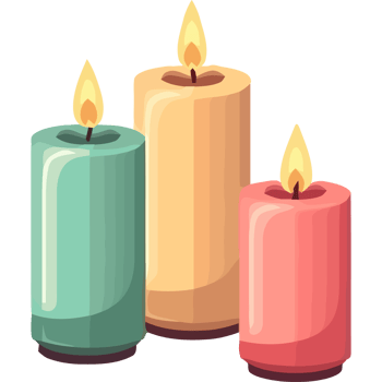 Three candles are shown in different colors png
