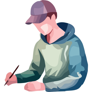 A man in a cap writing with a pen png