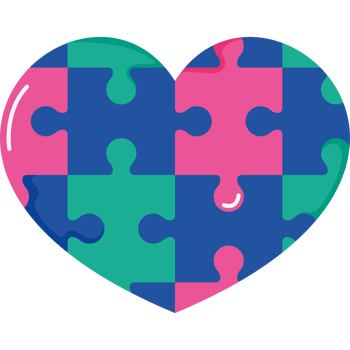 A heart shaped puzzle piece with pink and blue pieces png