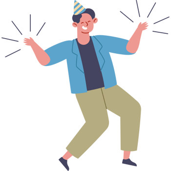 Happy birthday man dancing with party hat illustration png