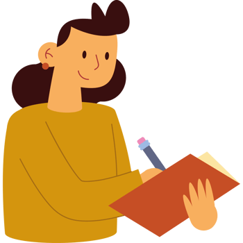 A woman holding a pen and writing in a notebook png