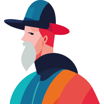 A man with a hat and beard in a colorful outfit png