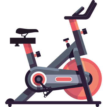 An exercise bike with a red wheel png