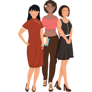 Three women standing together in a group png