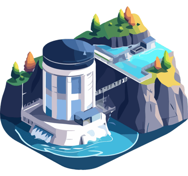 An illustration of a hydroelectric power plant png