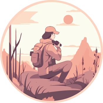 A woman with a backpack sitting on a rock in the desert png