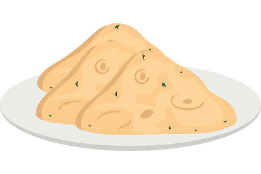 A plate of food with three pieces of bread png