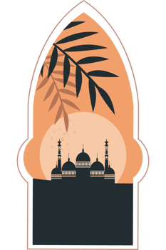 Islamic mosque with palm tree and sunset illustration png