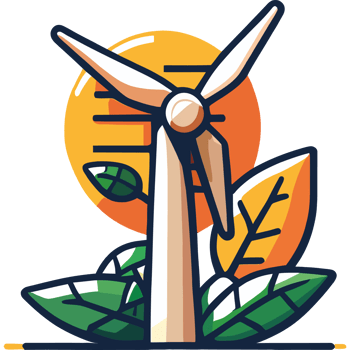 Wind turbine with leaves and sun icon png