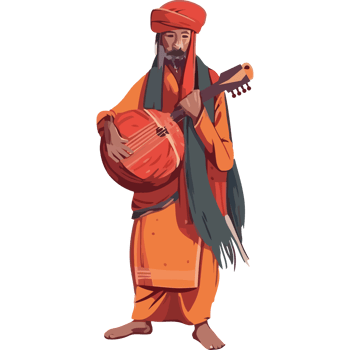 An illustration of a man in an orange outfit playing a guitar png