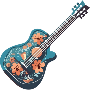 An illustration of a guitar with flowers png