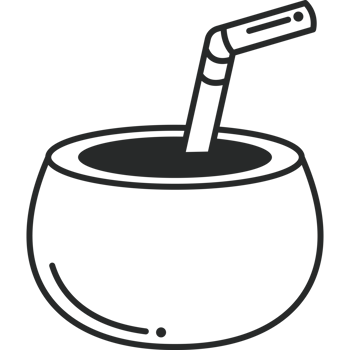 A black and white illustration of a cup with a straw png