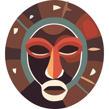 A tribal mask with a red and orange face png