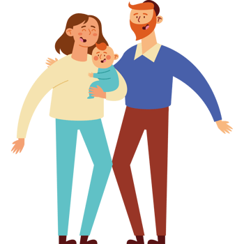 A cartoon family with a baby png